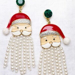 Festive Santa Earrings with Pearls